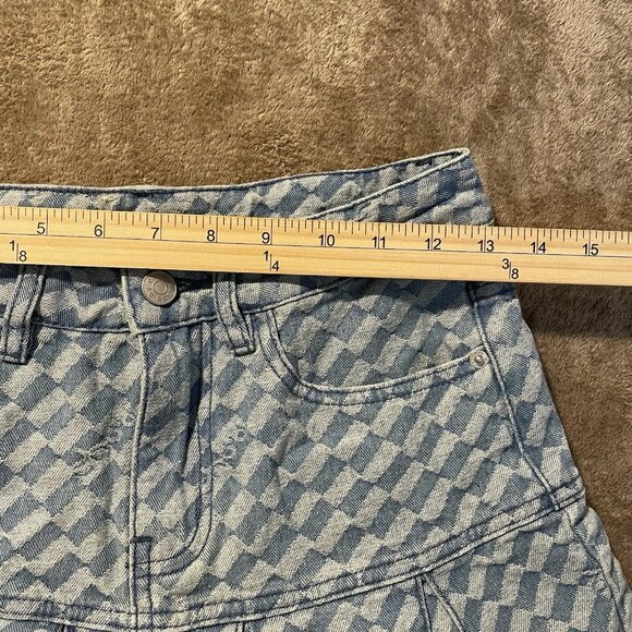 Chuu Skirt Womens Size Small Mini Denim Pleated Jean Light Wash Checkered Preppy - Picture 5 of 6